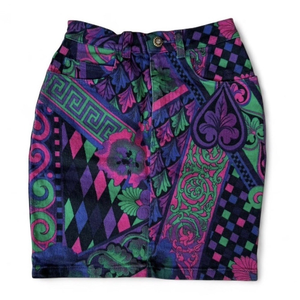 Versace Jeans Couture Women's Denim Skirt Size 26/40 Made In Italy Colorful
